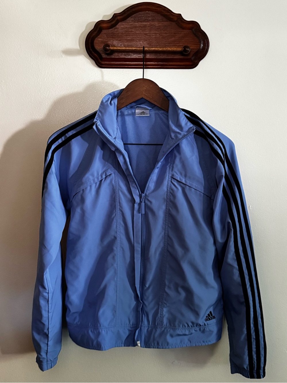 adidas Light Blue Windbreaker Jacket with Black Stripes